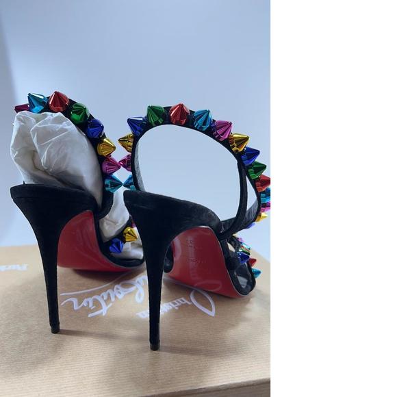 Black Rainbow Multi 100mm Spike Spikita Studded Suede Sandals E536 - Picture 6 of 12